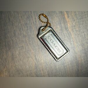 Coach Silver Leather Key Tag with Brass Ball Chain vintage
